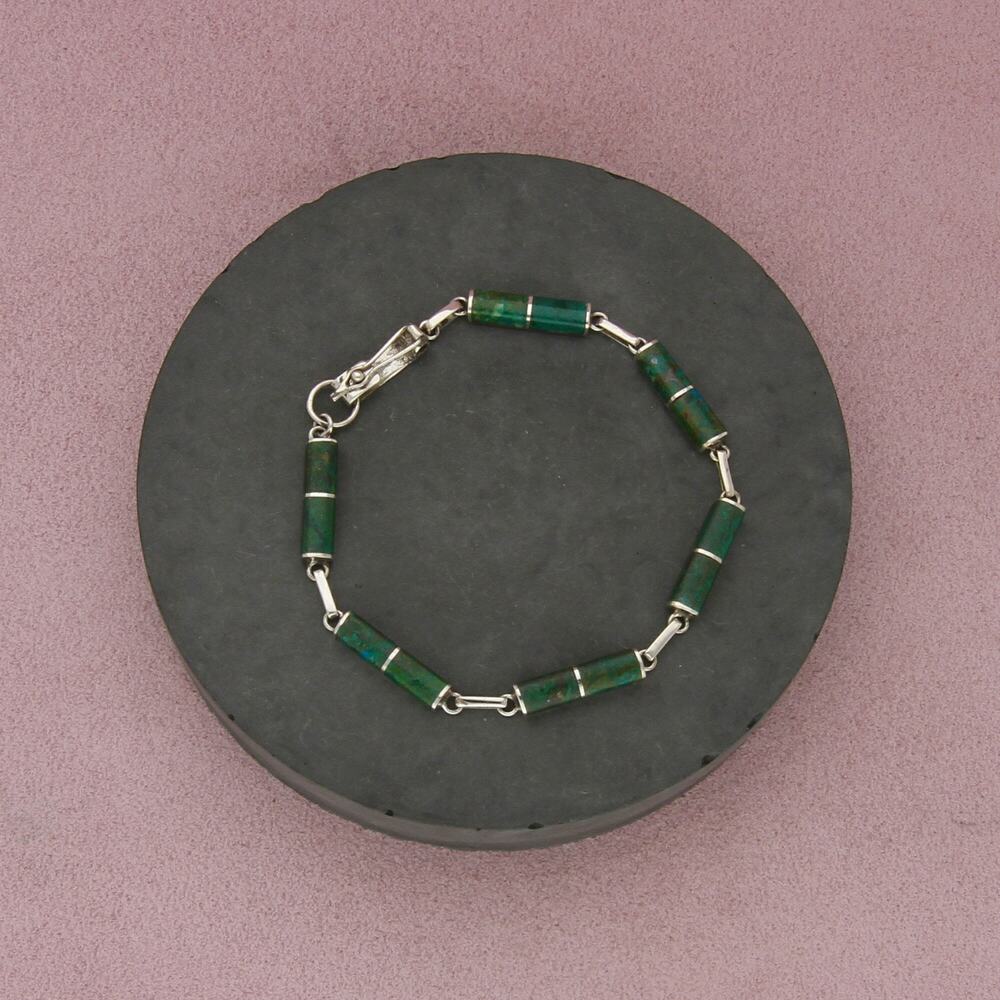 sterling silver vintage chrysocolla link bracelet size 7in